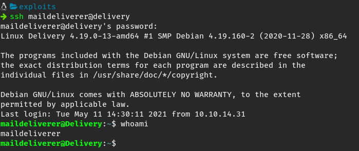 SSH logged in